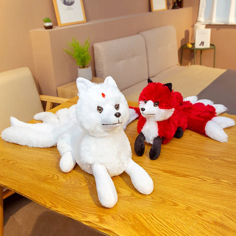 Lifelike Nine Tails Fox Plush Toy - White and Red Fox Stuffed Animal