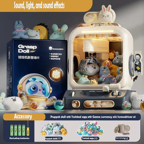 Mini Cartoon Claw Machine for Kids- Coin-Operated Arcade Game with Lights & Music Teeny Pandas