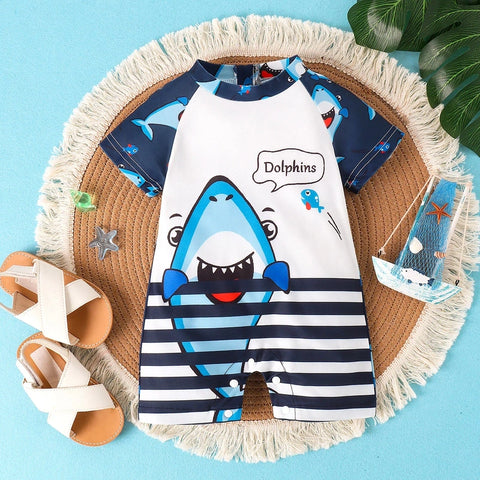 Cute Baby Shark Print Jumpsuit Swimsuit