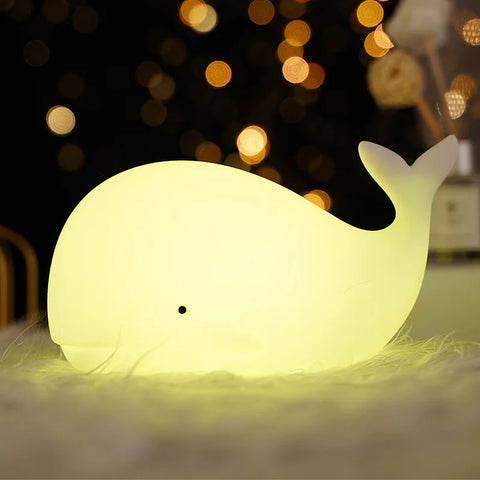 Soft Silicone Cartoon Whale Night Light – USB Rechargeable Kids Bedroom Sleep Lamp