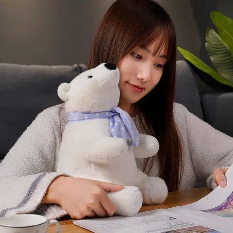 Cute Polar Bear Plush Toy – Soft Stuffed Animal with Scarf