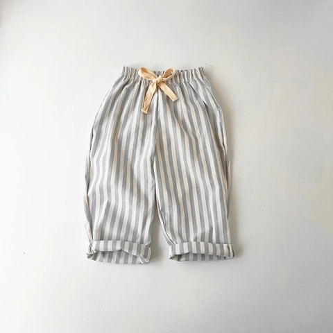 Children's Vintage Linen Cotton Stripe Pants – Casual & Stylish for Kids