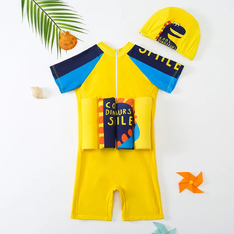 Boys Flotation Dinosaur Print Yellow Swimsuit