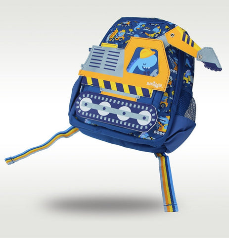 Cool Children's Schoolbag for Boys – Blue Construction Car Backpack for 4-7 Years
