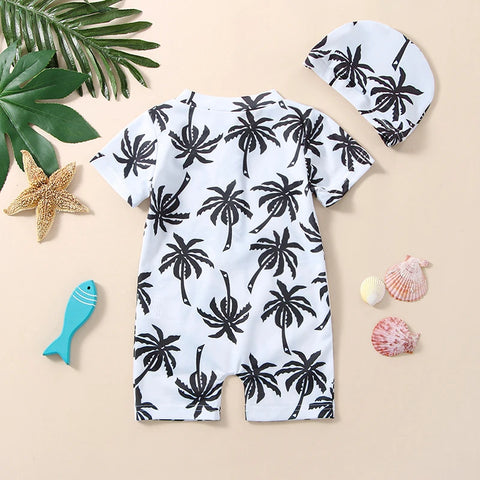 Boys Swimsuit Set with UV Protection & Hat - For Stylish Summer Adventure! Teeny Pandas