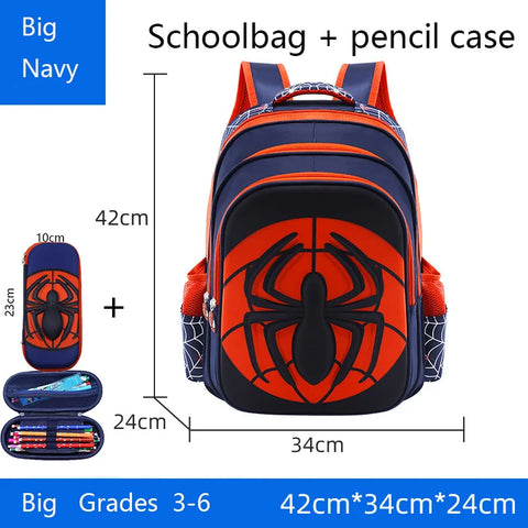 Spider Backpack + Pencil Case Set for Boys – Waterproof Primary School Bag