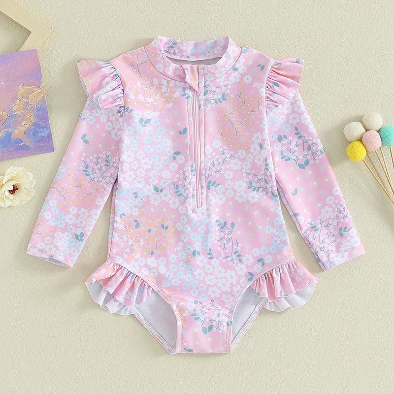 Long-Sleeve Girls Swimwear – Adorable UV Protection for Safe Splashing Teeny Pandas