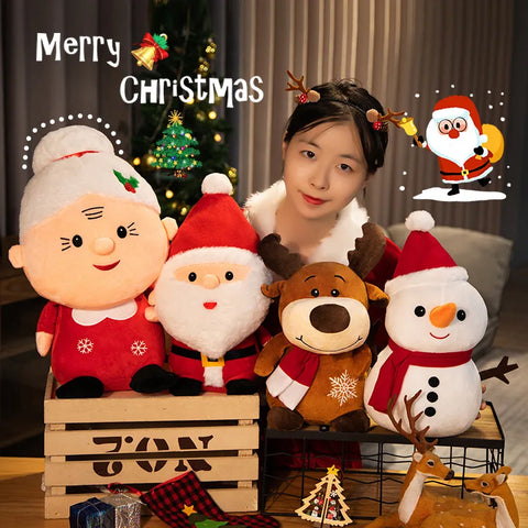 Cute Santa Claus, Snowman, and Elk Plush Toys – Soft Christmas Decor for Kids