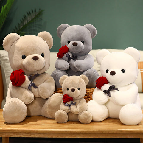 Cute Teddy Bear with Roses Plush Toy – Romantic Stuffed Doll