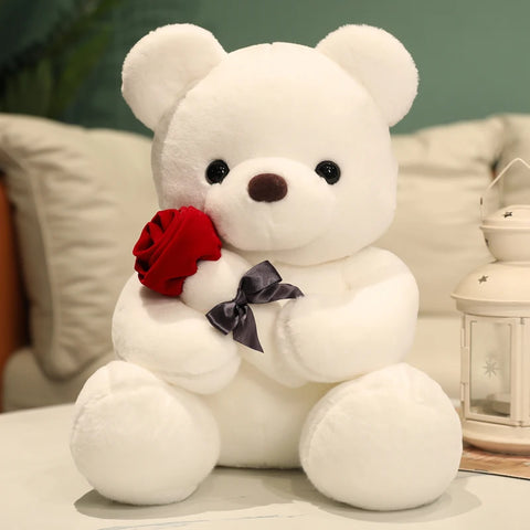 Cute Teddy Bear with Roses Plush Toy – Romantic Stuffed Doll