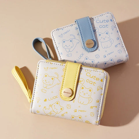 Cute Cat Girls Wallet – Short Zipper Wallet for Women and Students