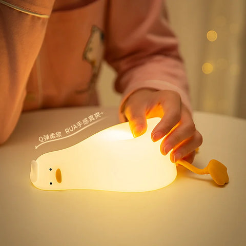 Lying Duck USB Rechargeable Night Light – Soft Silicone Bedside Lamp for Kids