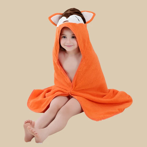 Fox and Giraffe Baby Bath Towel - Soft Cotton Hooded Towel