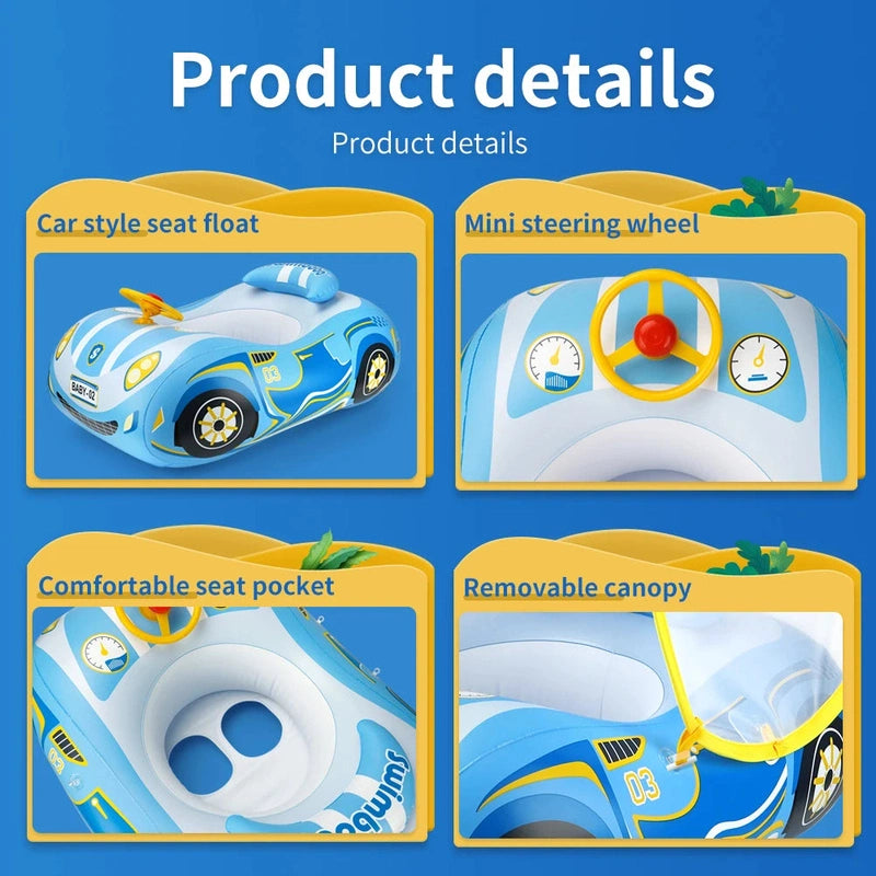 Safety Inflatable Car Swim Float with Canopy - For Safe and Fun Experience! Teeny Pandas