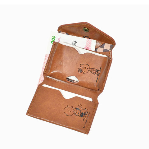 Vintage Cartoon Three-Fold Wallet – PU Leather Coin Purse and Card Holder