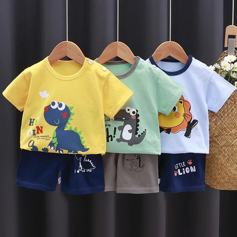 Dinosaur Printed Boys T-shirt + Shorts Casual Suit – Summer Tracksuits for Kids