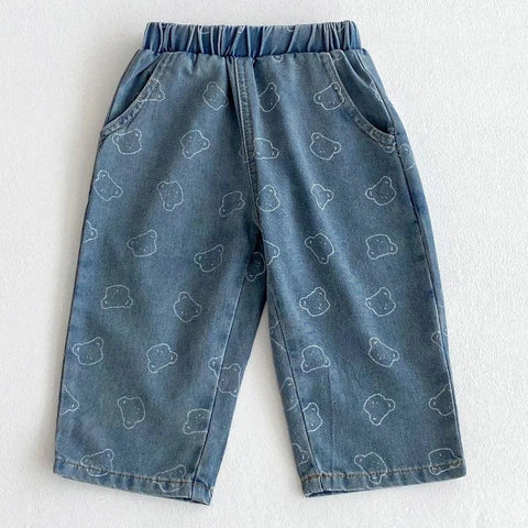 Children’s Spring Jeans – Soft Denim Bear Printed Harem Pants for Kids