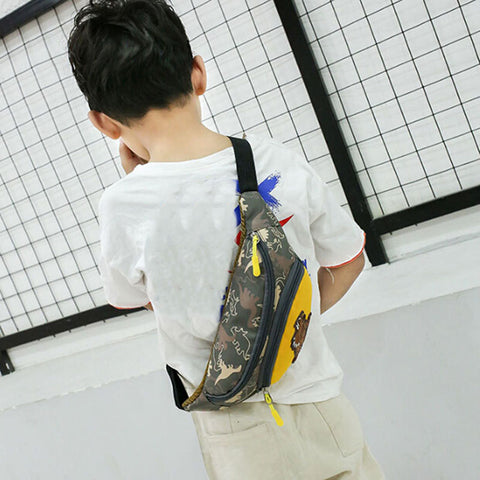 Kids Dinosaur Print Crossbody Bag – High-Capacity Canvas Waist and Chest Bag