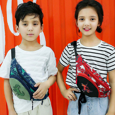 Kids Dinosaur Print Crossbody Bag – High-Capacity Canvas Waist and Chest Bag