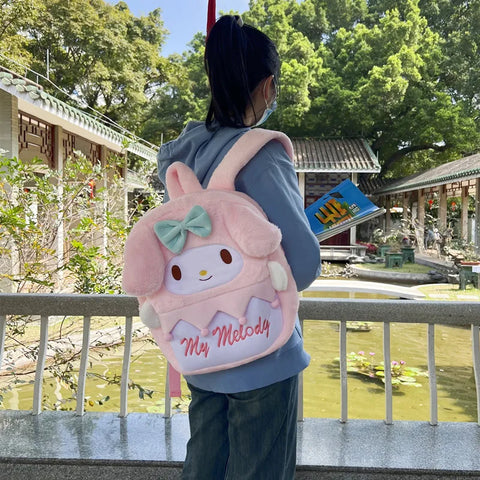 Cute Fluffy Plush Backpack for Girls – Cartoon Style and Large Capacity