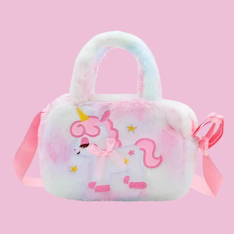 Kids Embroidery Unicorn Plush Crossbody Purse