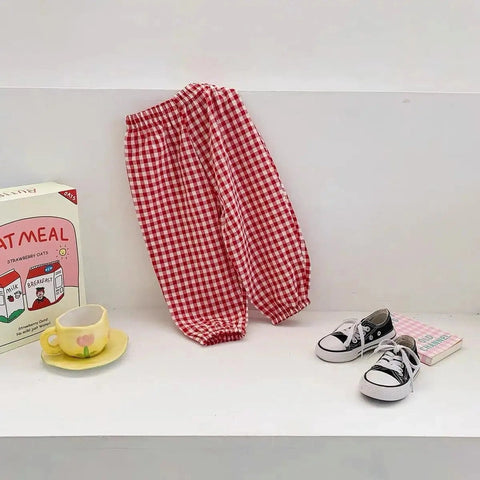 Plaid Anti-Mosquito Harem Pants for Kids – Summer Casual Bloomers