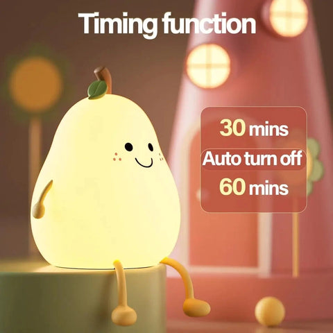 LED Cute Pear Night Light - Dimmable & USB Rechargeable Nursery Lamp