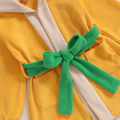 Kids Halloween Bathrobe with Belt – Cartoon Pumpkin/Chick Print Hooded Plush Robe!