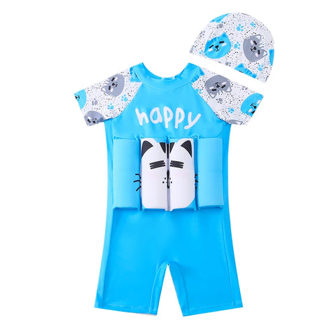 Floating Short Sleeve Cat Print Swimsuit