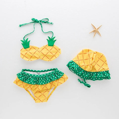 Girls 3-Piece Swimwear Set – Cute Strawberry & Pineapple Bikini