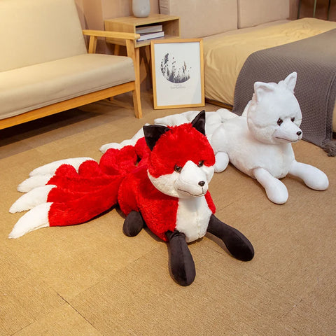 Lifelike Nine Tails Fox Plush Toy - White and Red Fox Stuffed Animal
