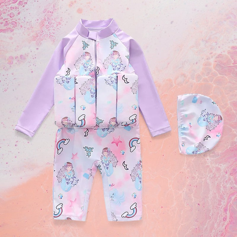 Cartoon Printed One Piece Buoyancy Swimsuit - With Detachable Safety Float Teeny Pandas