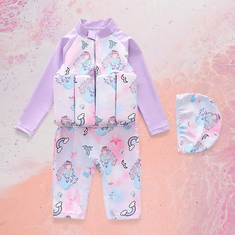Cartoon Printed One Piece Buoyancy Swimsuit - With Detachable Safety Float Teeny Pandas