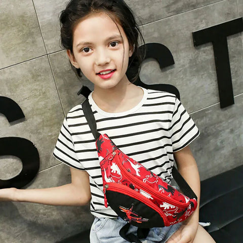 Kids Dinosaur Print Crossbody Bag – High-Capacity Canvas Waist and Chest Bag
