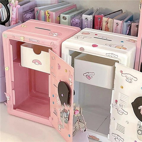Kawaii Desktop Piggy Bank – Cute Cartoon Money Box with Lock and Stickers