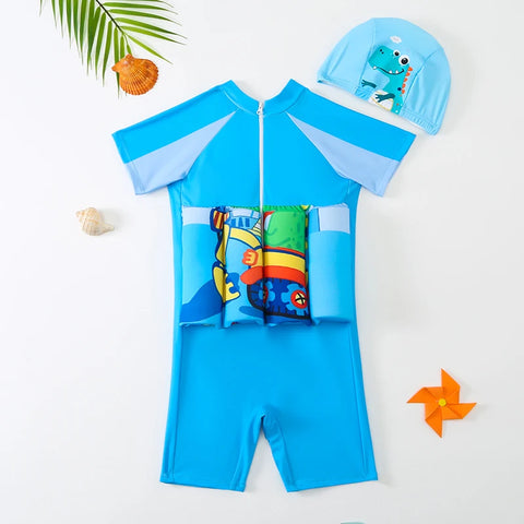 Short Sleeves Floating Swimwear With Cap