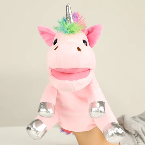 Unicorn Hand Puppet Plush Toy – Moveable Mouth Pony Doll