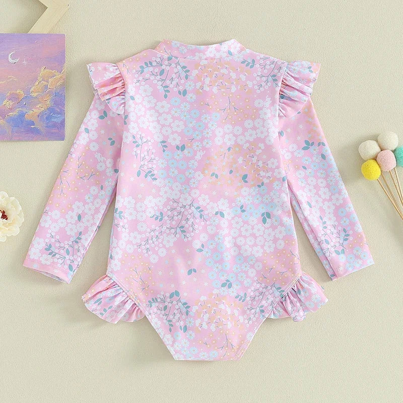 Long-Sleeve Girls Swimwear – Adorable UV Protection for Safe Splashing Teeny Pandas