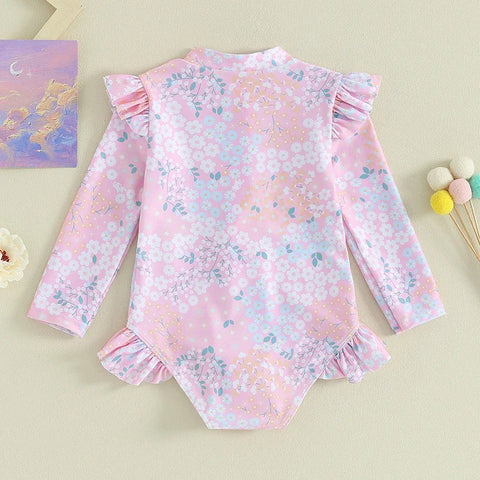 Long-Sleeve Girls Swimwear – Adorable UV Protection for Safe Splashing Teeny Pandas