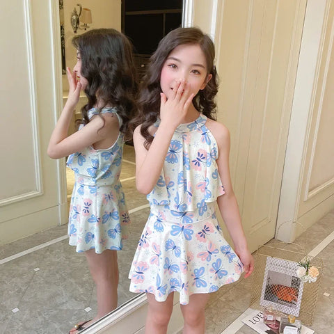 Cute Strawberry-Print Two-Piece Swimwear Set for Girls