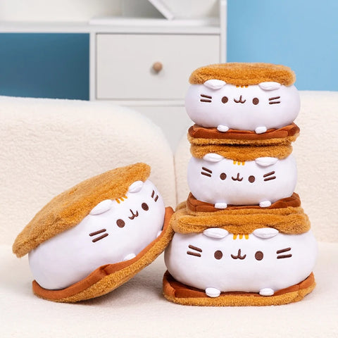 Cute Chocolate Cookie Sandwich Fat Cat Plush Toy – Biscuit Cat Throw Pillow