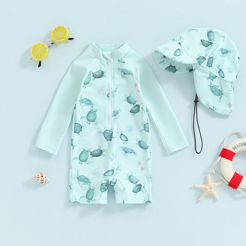 Long Sleeves Rash Guard Swimsuit with Sun Hat