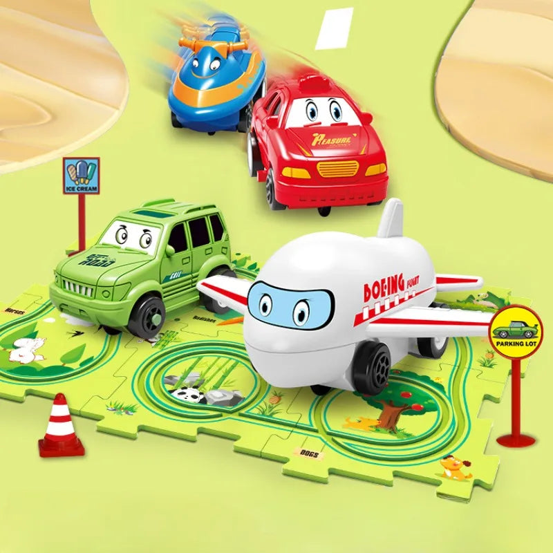 RaceTrack Puzzle Set – Space, Land, Dinosaur, and Ocean Themes Teeny Pandas
