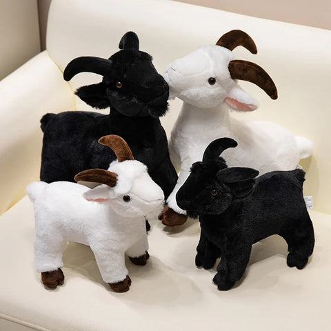 Lifelike Goat Simulation Stuffed Animal - White and Black Goat Plushie