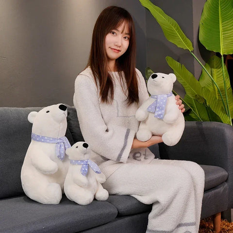 Cute Polar Bear Plush Toy – Soft Stuffed Animal with Scarf