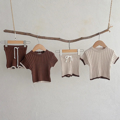 Summer Autumn Baby Girls Knitted Clothing Set – Short Sleeved Pullover Tops + Shorts