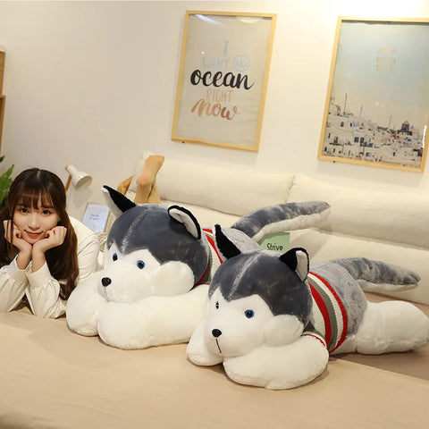 Giant Husky Plush Toy - Soft Stuffed Dog Cushion