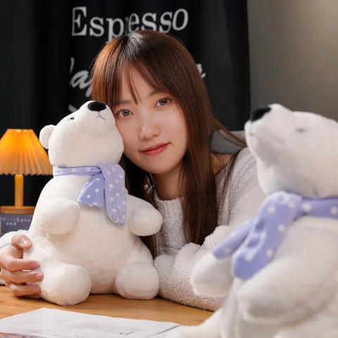 Cute Polar Bear Plush Toy – Soft Stuffed Animal with Scarf