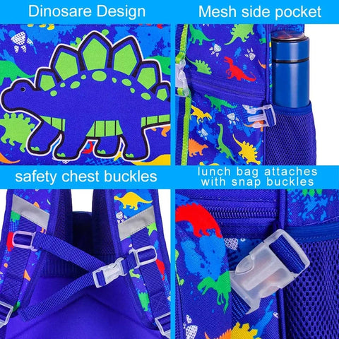 3PCS Dinosaur Backpack Set for Boys – Kids Bookbag with Lunch Box, Pencil Bag & Dinosaur Toy