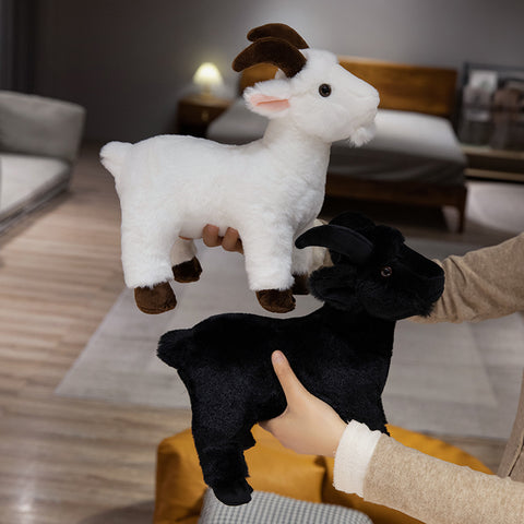 Lifelike Goat Simulation Stuffed Animal - White and Black Goat Plushie